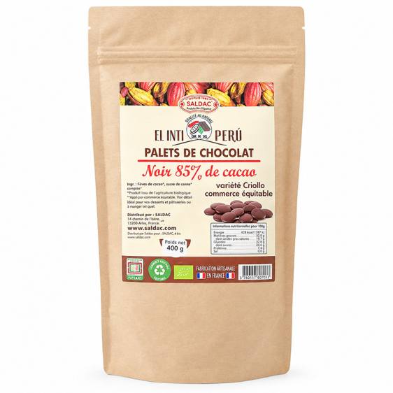 Chocolat noir de couverture en gouttes 85% bio équitable 400g